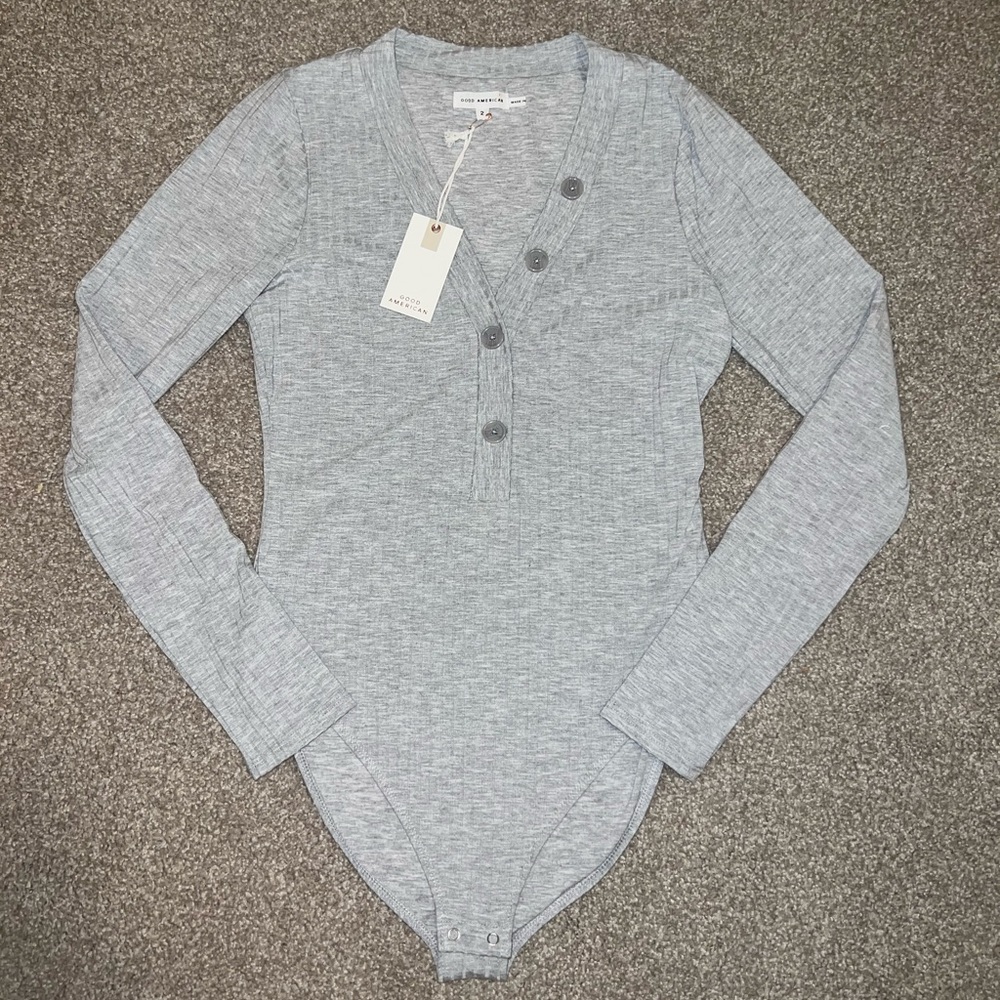 Good American Gray Long Sleeve Bodysuit
